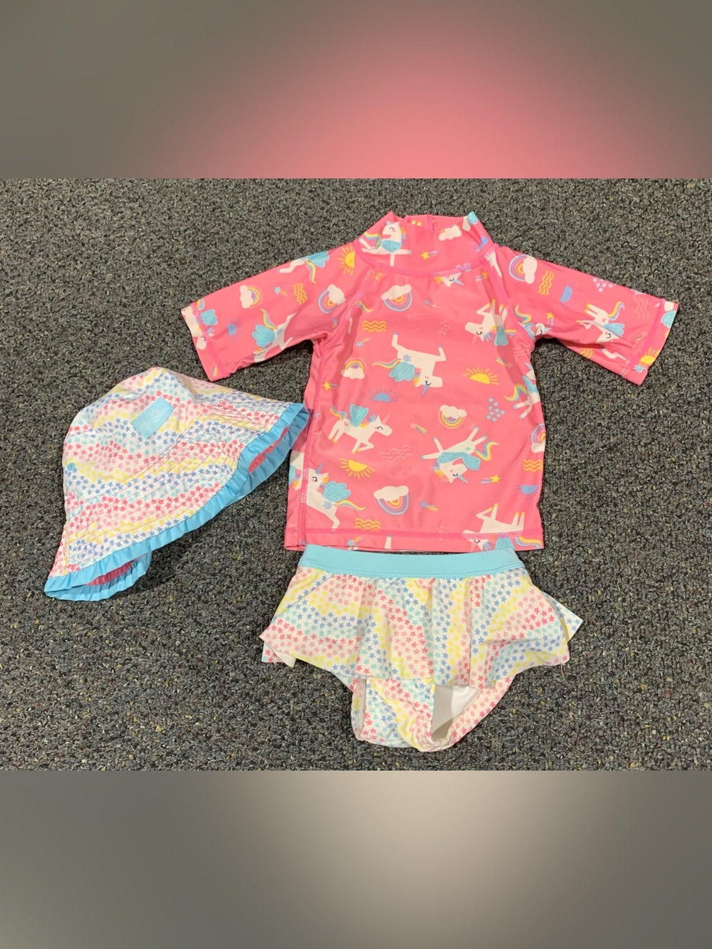 UVSkinz girls 12/18 month unicorns and rainbows rash guard swimsuit with sun hat